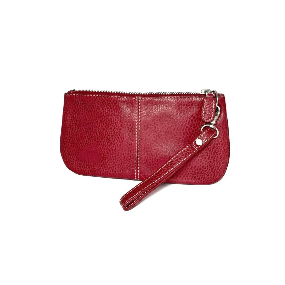 Latico Vintage Y2K Cranberry Antiqued Pebble Leather Wristlet Clutch Western Red